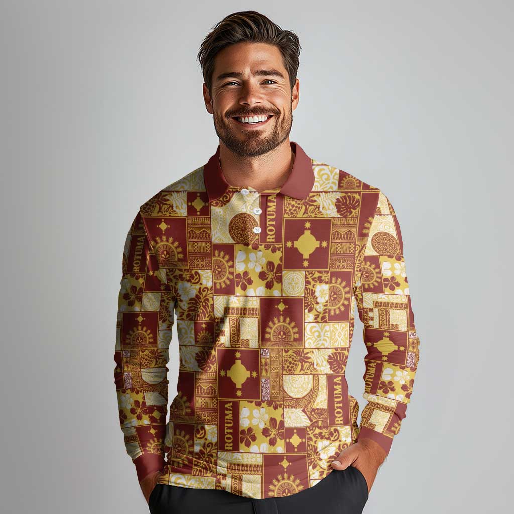 Rotuma Faiakse'ea 'e Kirisimasi Long Sleeve Polo Shirt Pacific Patchwork Xmas Vibes LT9 - Polynesian Pride
