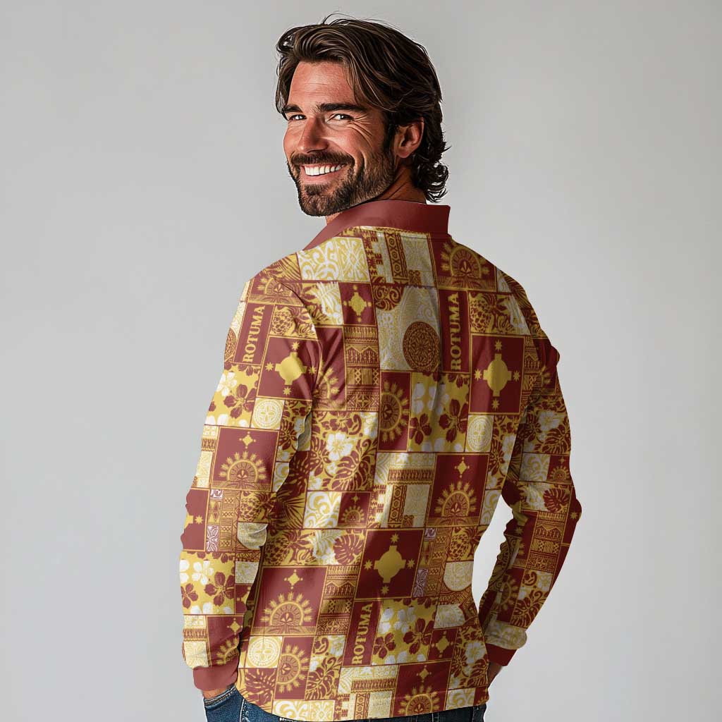 Rotuma Faiakse'ea 'e Kirisimasi Long Sleeve Polo Shirt Pacific Patchwork Xmas Vibes LT9 - Polynesian Pride