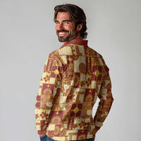 Rotuma Faiakse'ea 'e Kirisimasi Long Sleeve Polo Shirt Pacific Patchwork Xmas Vibes LT9 - Polynesian Pride