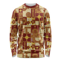 Rotuma Faiakse'ea 'e Kirisimasi Long Sleeve Shirt Pacific Patchwork Xmas Vibes LT9 Unisex Red - Polynesian Pride