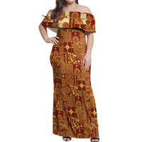 Rotuma Faiakse'ea 'e Kirisimasi Off Shoulder Maxi Dress Pacific Patchwork Xmas Vibes LT9 Women Red - Polynesian Pride