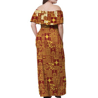 Rotuma Faiakse'ea 'e Kirisimasi Off Shoulder Maxi Dress Pacific Patchwork Xmas Vibes LT9 - Polynesian Pride
