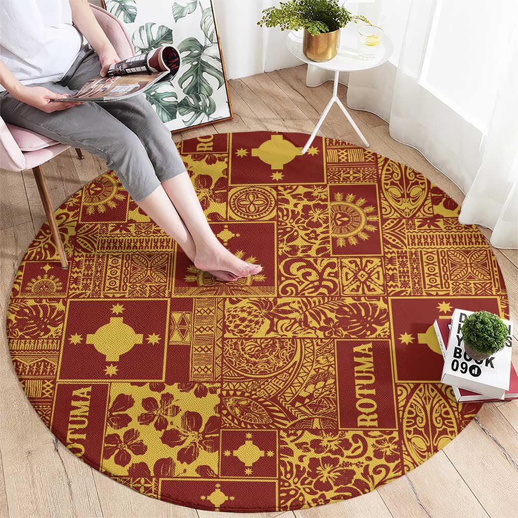 Rotuma Faiakse'ea 'e Kirisimasi Round Carpet Pacific Patchwork Xmas Vibes - Polynesian Pride