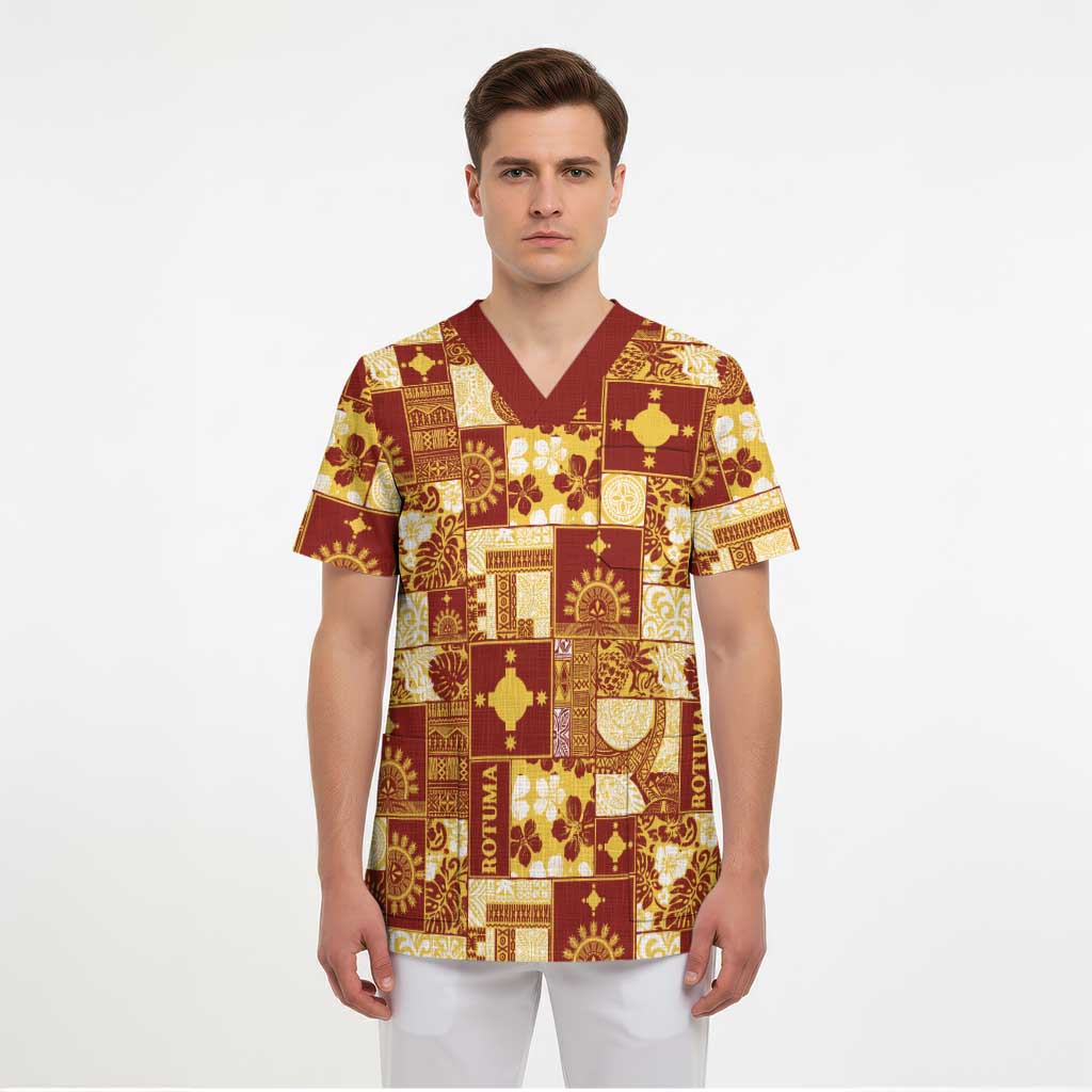 Rotuma Faiakse'ea 'e Kirisimasi Scrub Top Pacific Patchwork Xmas Vibes LT9 - Polynesian Pride