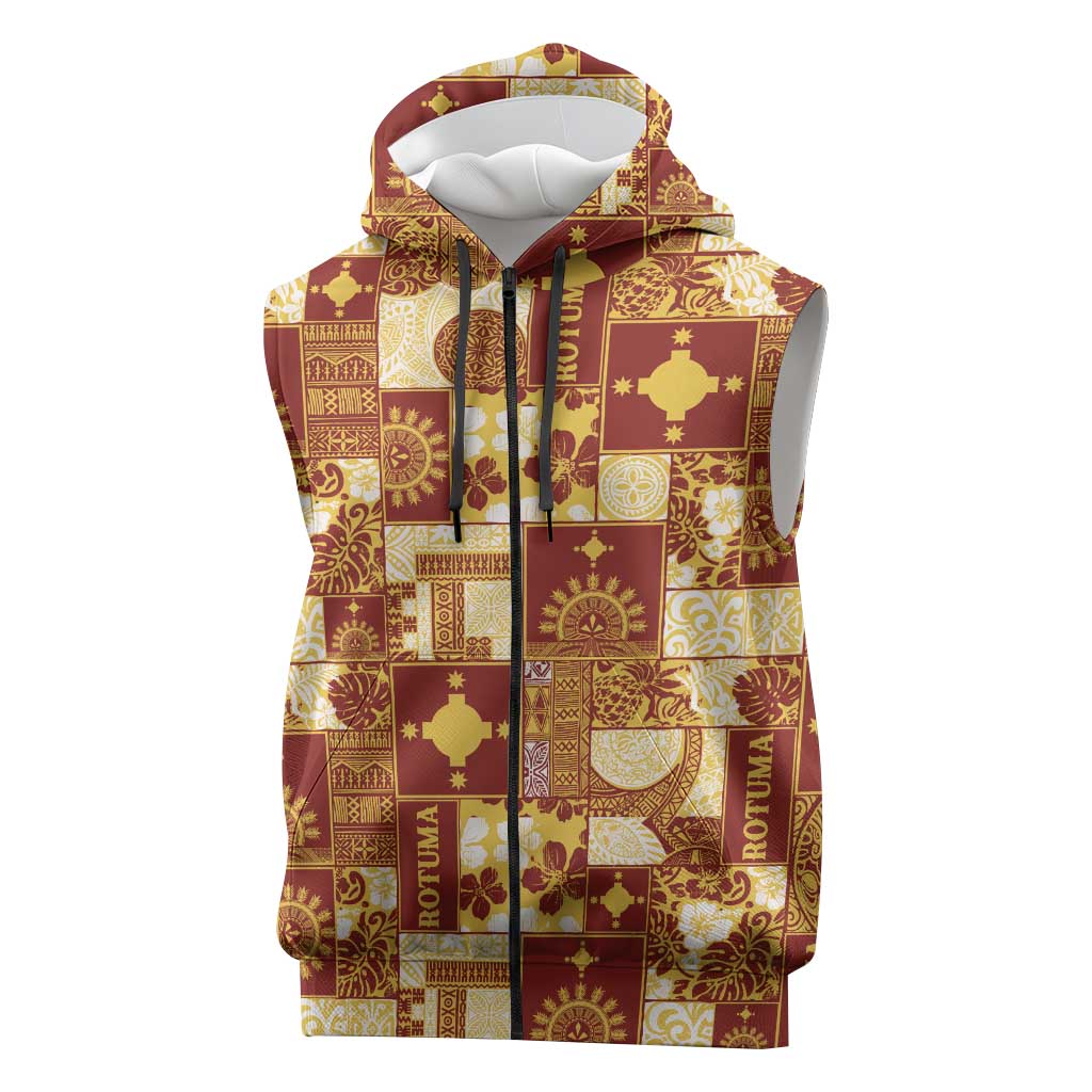 Rotuma Faiakse'ea 'e Kirisimasi Sleeveless Zip Hoodie Pacific Patchwork Xmas Vibes LT9 Red - Polynesian Pride