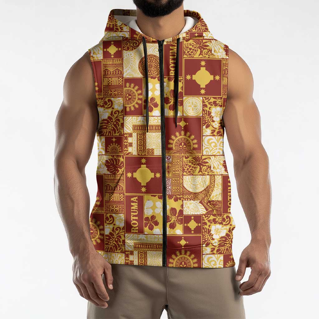 Rotuma Faiakse'ea 'e Kirisimasi Sleeveless Zip Hoodie Pacific Patchwork Xmas Vibes LT9 - Polynesian Pride
