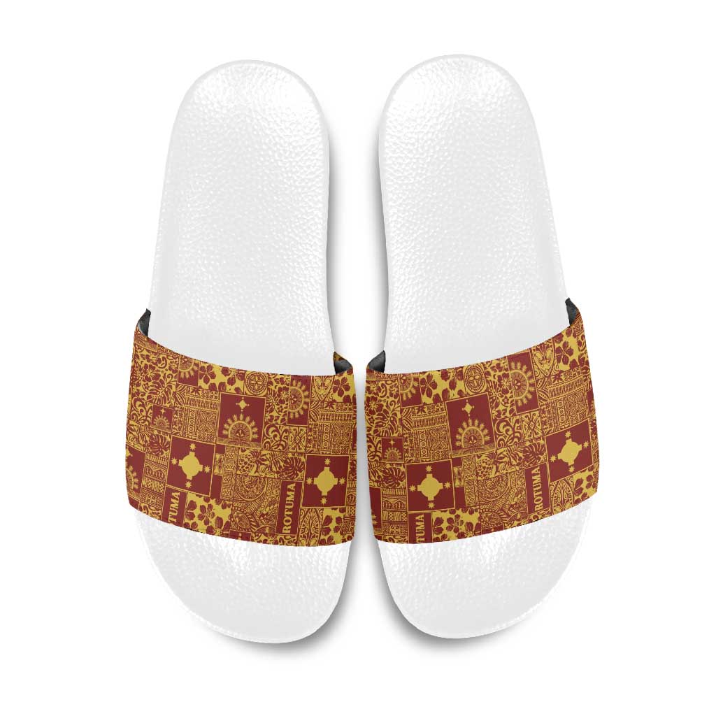 Rotuma Faiakse'ea 'e Kirisimasi Slide Sandals Pacific Patchwork Xmas Vibes LT9 Red - Polynesian Pride