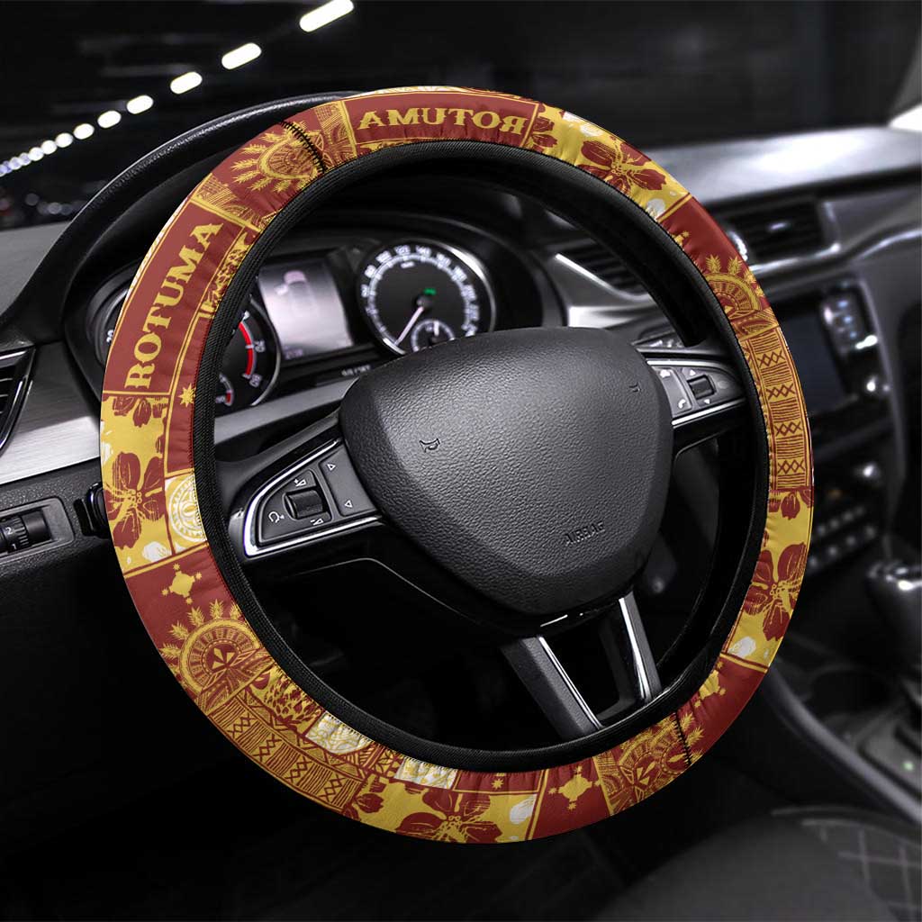 Rotuma Faiakse'ea 'e Kirisimasi Steering Wheel Cover Pacific Patchwork Xmas Vibes LT9 Universal Fit Red - Polynesian Pride