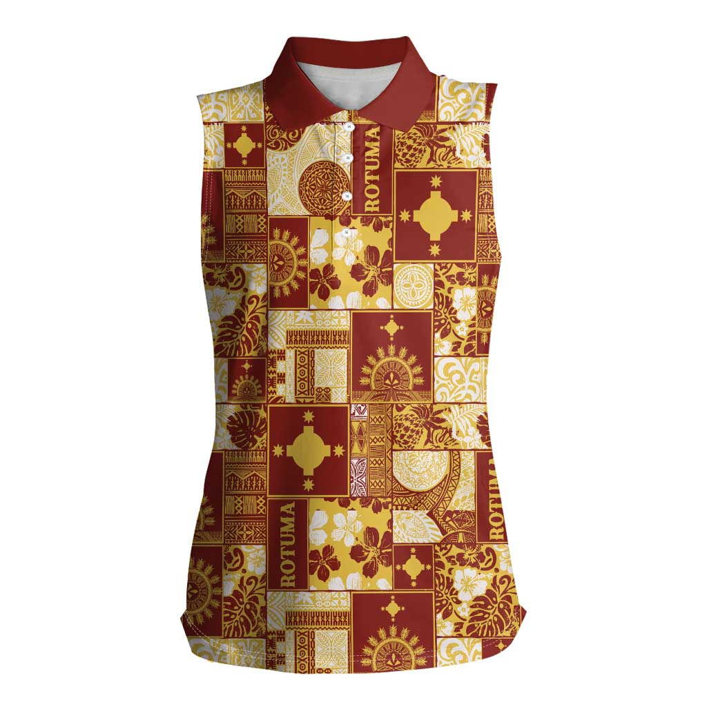 Rotuma Faiakse'ea 'e Kirisimasi Women Sleeveless Polo Shirt Pacific Patchwork Xmas Vibes LT9 Female Red - Polynesian Pride