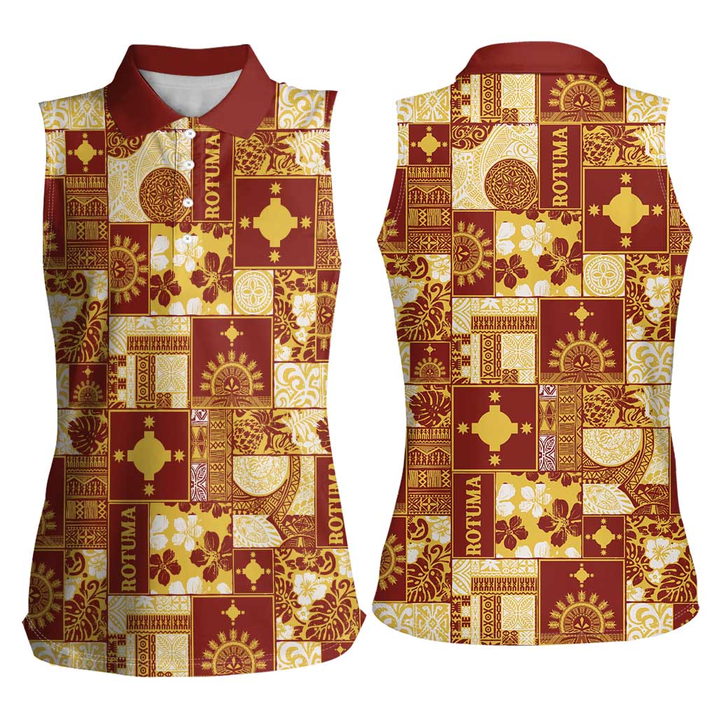Rotuma Faiakse'ea 'e Kirisimasi Women Sleeveless Polo Shirt Pacific Patchwork Xmas Vibes LT9 - Polynesian Pride