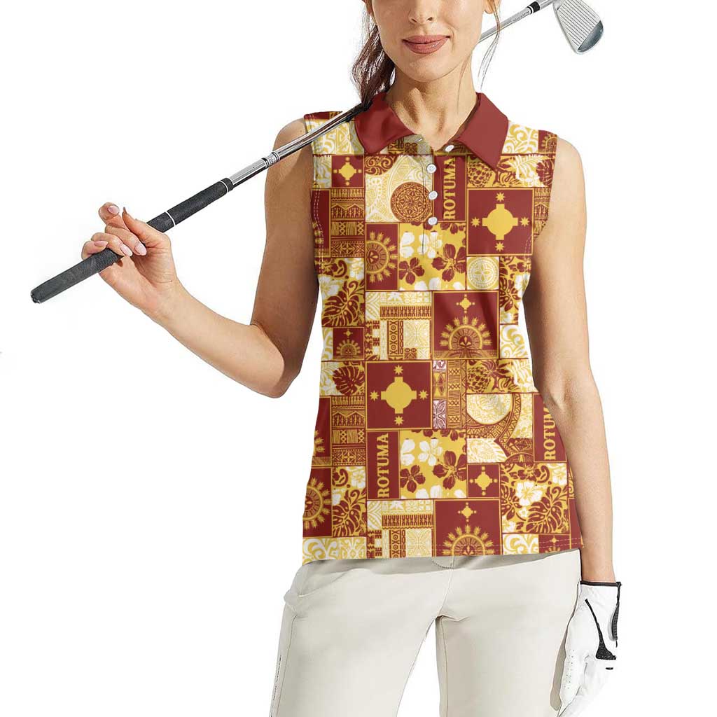 Rotuma Faiakse'ea 'e Kirisimasi Women Sleeveless Polo Shirt Pacific Patchwork Xmas Vibes LT9 - Polynesian Pride