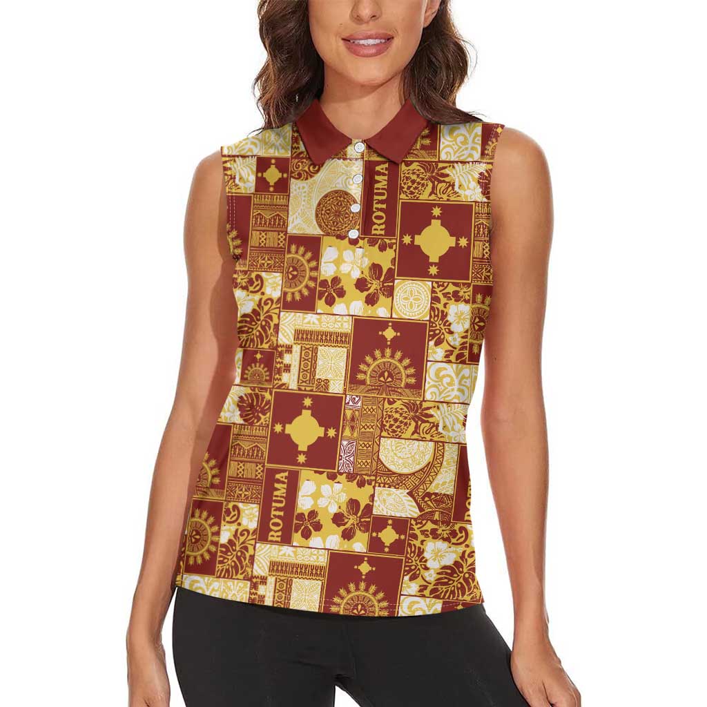 Rotuma Faiakse'ea 'e Kirisimasi Women Sleeveless Polo Shirt Pacific Patchwork Xmas Vibes LT9 - Polynesian Pride