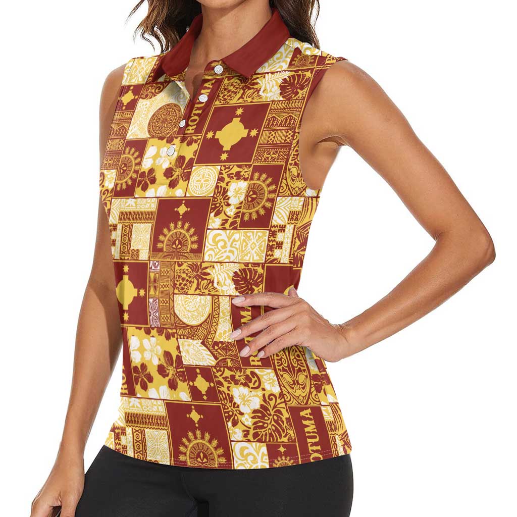 Rotuma Faiakse'ea 'e Kirisimasi Women Sleeveless Polo Shirt Pacific Patchwork Xmas Vibes LT9 - Polynesian Pride