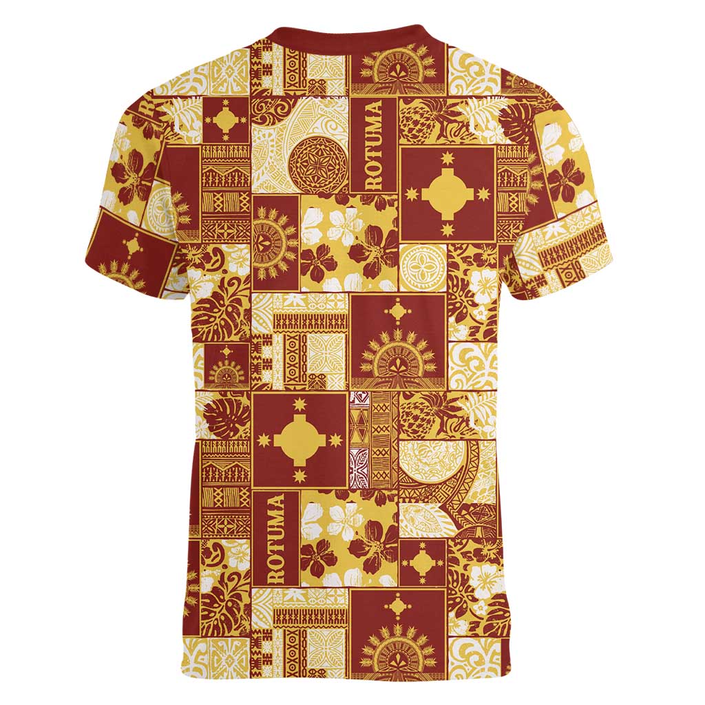 Rotuma Faiakse'ea 'e Kirisimasi Women V-Neck T-Shirt Pacific Patchwork Xmas Vibes LT9 - Polynesian Pride