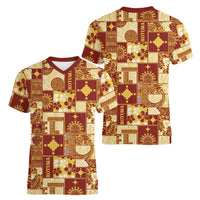 Rotuma Faiakse'ea 'e Kirisimasi Women V-Neck T-Shirt Pacific Patchwork Xmas Vibes LT9 - Polynesian Pride