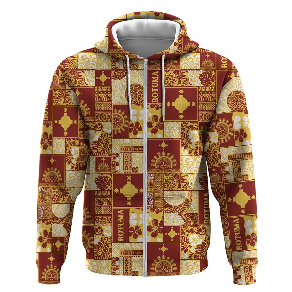 Rotuma Faiakse'ea 'e Kirisimasi Zip Hoodie Pacific Patchwork Xmas Vibes LT9 Zip Hoodie Red - Polynesian Pride