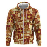 Rotuma Faiakse'ea 'e Kirisimasi Zip Hoodie Pacific Patchwork Xmas Vibes LT9 Zip Hoodie Red - Polynesian Pride