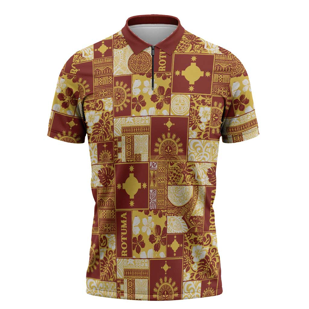 Rotuma Faiakse'ea 'e Kirisimasi Zipper Polo Shirt Pacific Patchwork Xmas Vibes - Polynesian Pride
