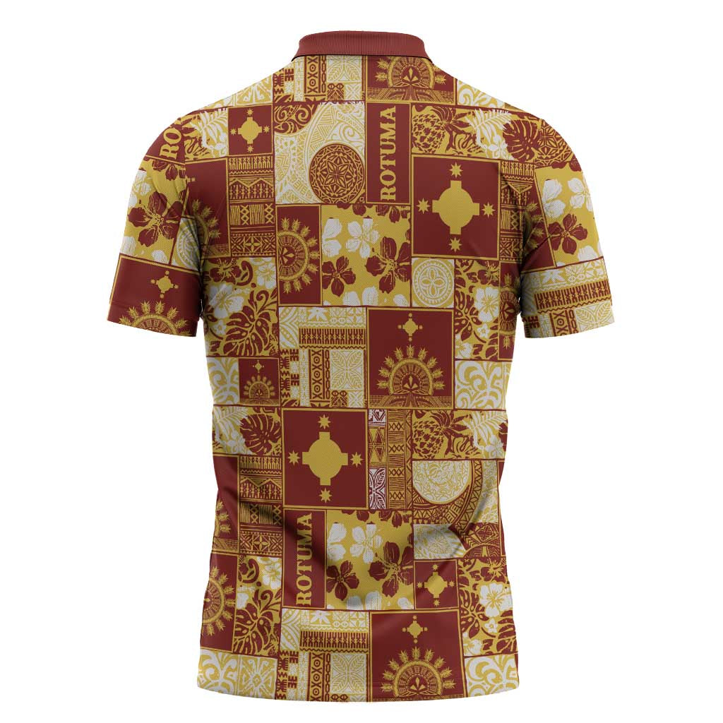 Rotuma Faiakse'ea 'e Kirisimasi Zipper Polo Shirt Pacific Patchwork Xmas Vibes LT9 - Polynesian Pride
