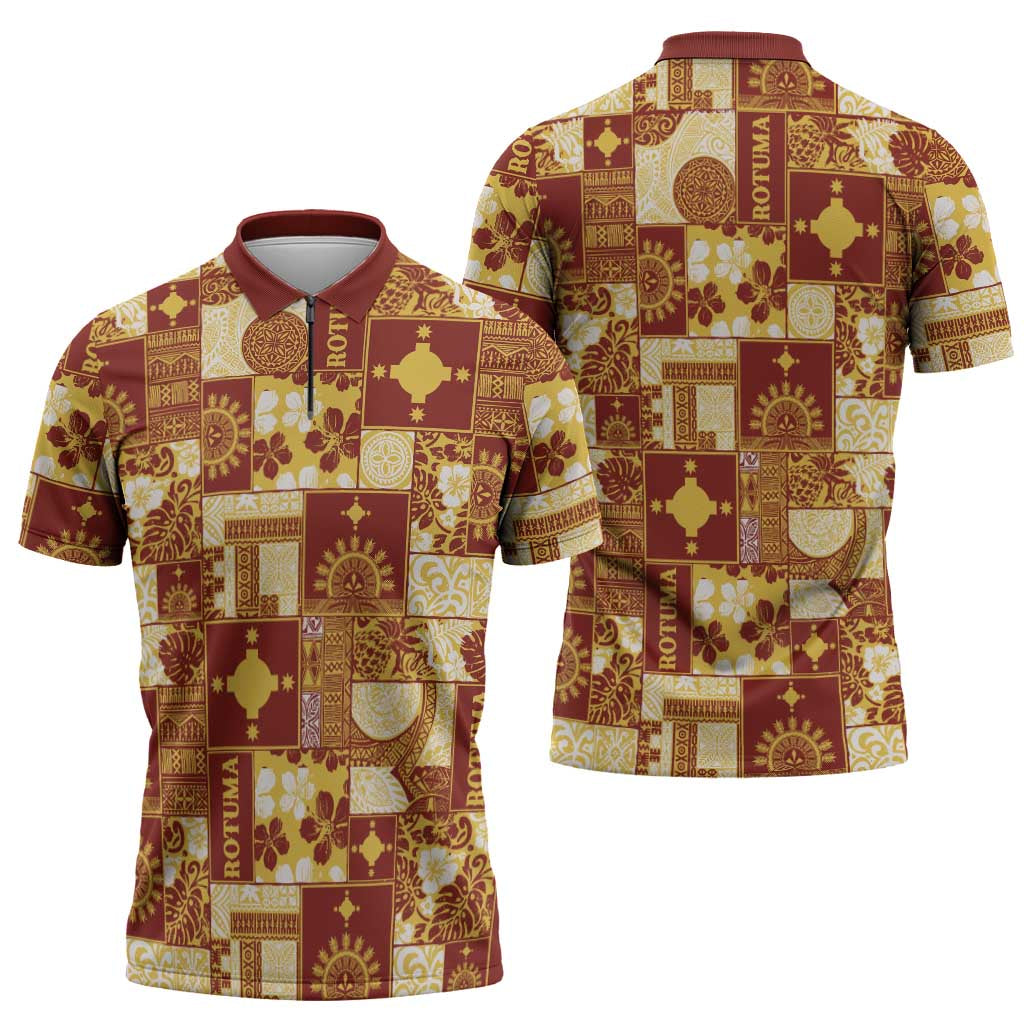 Rotuma Faiakse'ea 'e Kirisimasi Zipper Polo Shirt Pacific Patchwork Xmas Vibes LT9 - Polynesian Pride