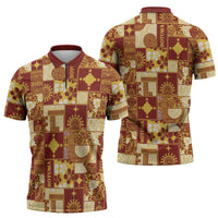 Rotuma Faiakse'ea 'e Kirisimasi Zipper Polo Shirt Pacific Patchwork Xmas Vibes LT9 - Polynesian Pride