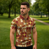 Rotuma Faiakse'ea 'e Kirisimasi Zipper Polo Shirt Pacific Patchwork Xmas Vibes LT9 - Polynesian Pride