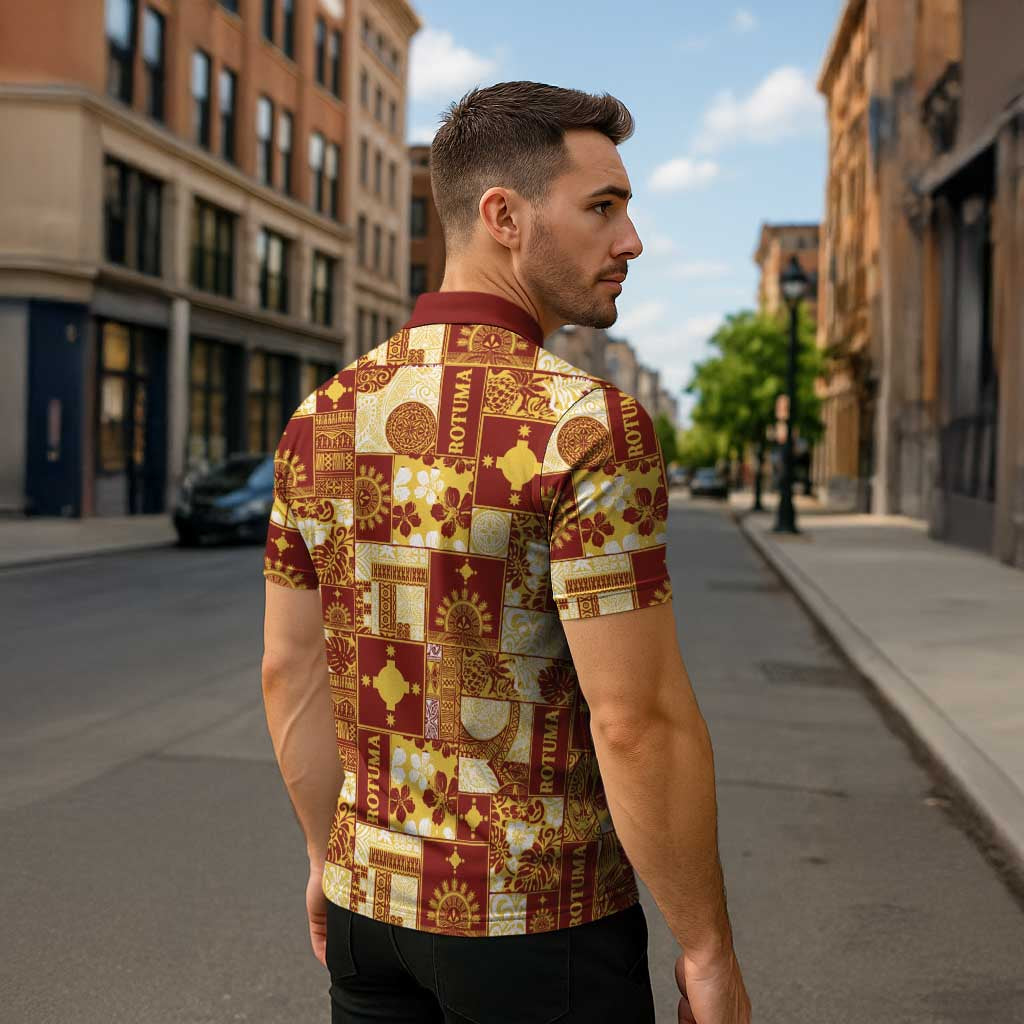 Rotuma Faiakse'ea 'e Kirisimasi Zipper Polo Shirt Pacific Patchwork Xmas Vibes LT9 - Polynesian Pride