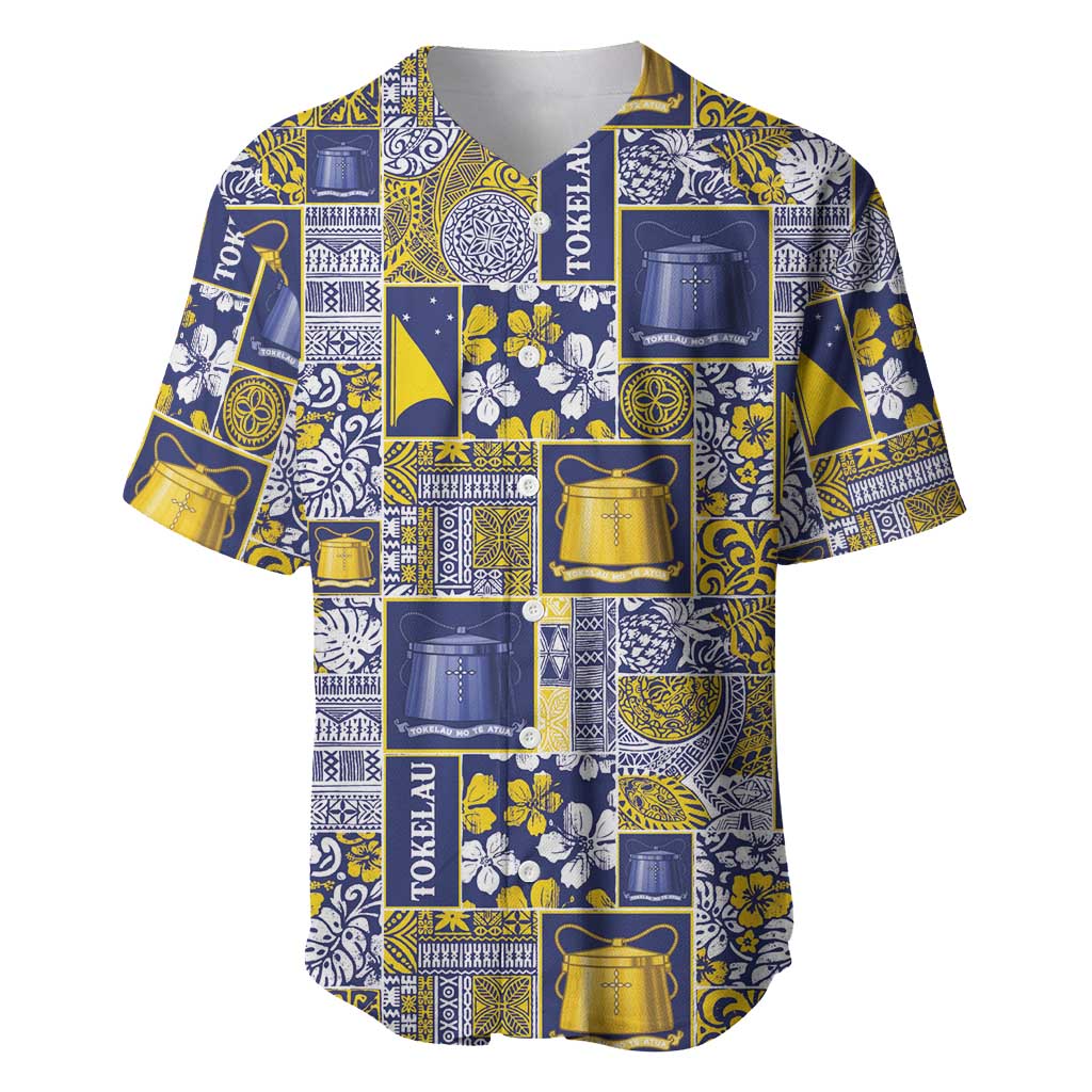 Tokelau Manuia te Kilihimahi Baseball Jersey Pacific Patchwork Xmas Vibes LT9 Blue - Polynesian Pride