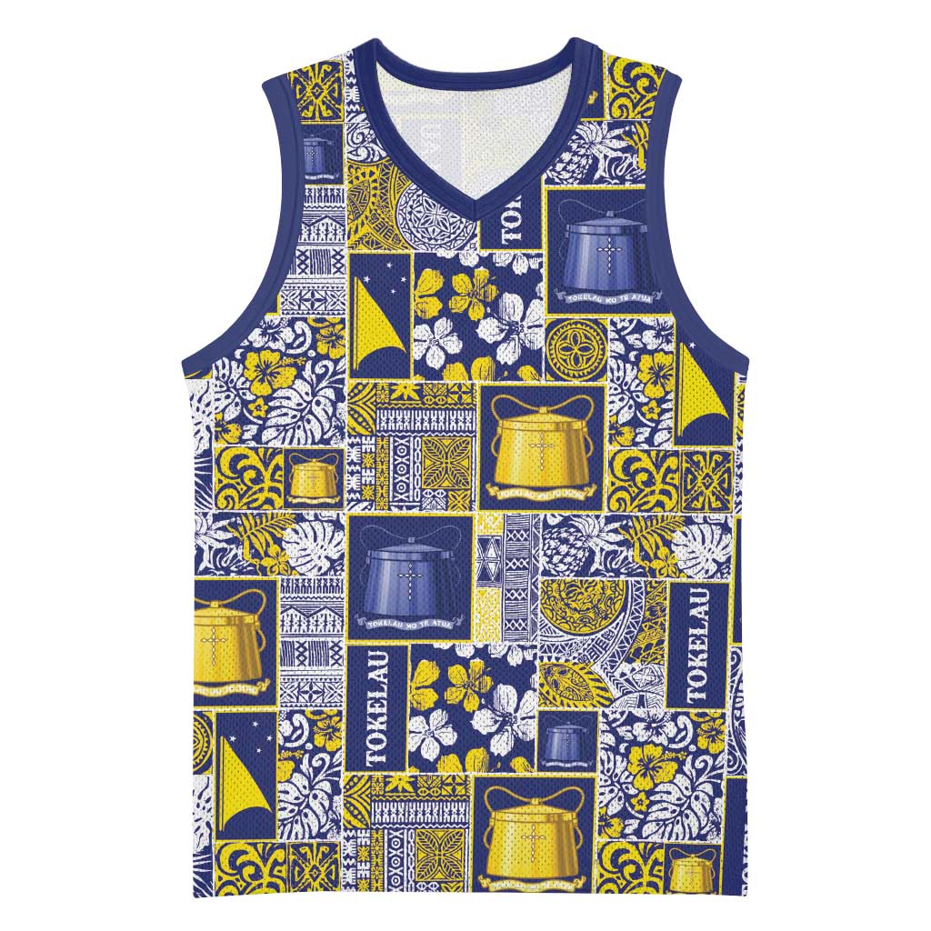 Tokelau Manuia te Kilihimahi Basketball Jersey Pacific Patchwork Xmas Vibes LT9 Unisex Blue - Polynesian Pride