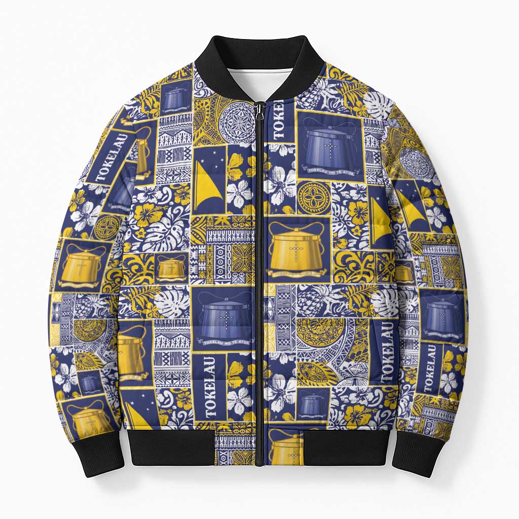 Tokelau Manuia te Kilihimahi Bomber Puffer Jacket Pacific Patchwork Xmas Vibes LT9 Unisex Blue - Polynesian Pride