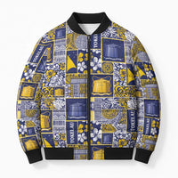 Tokelau Manuia te Kilihimahi Bomber Puffer Jacket Pacific Patchwork Xmas Vibes LT9 Unisex Blue - Polynesian Pride