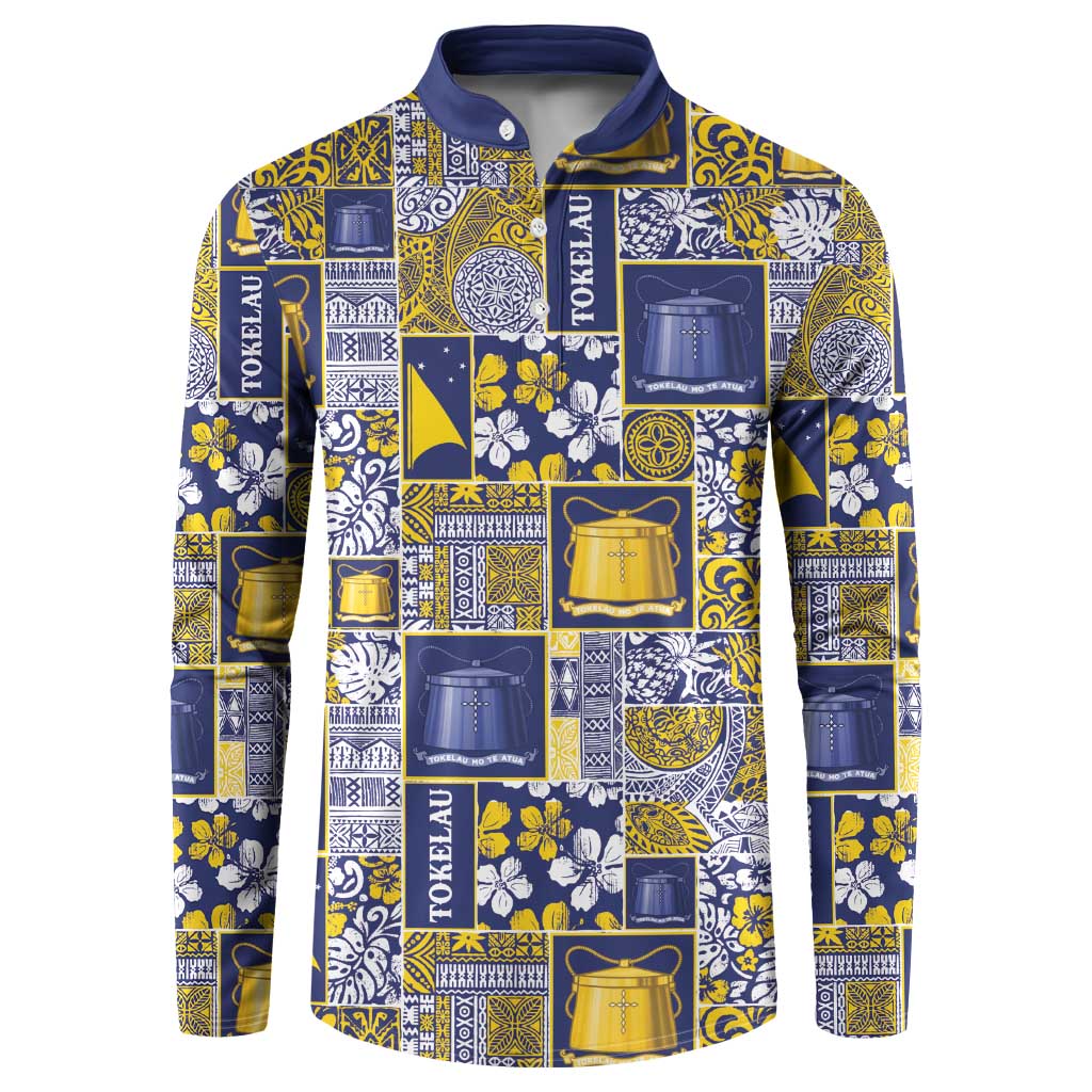 Tokelau Manuia te Kilihimahi Button Sweatshirt Pacific Patchwork Xmas Vibes LT9 Blue - Polynesian Pride