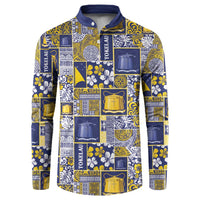 Tokelau Manuia te Kilihimahi Button Sweatshirt Pacific Patchwork Xmas Vibes LT9 Blue - Polynesian Pride