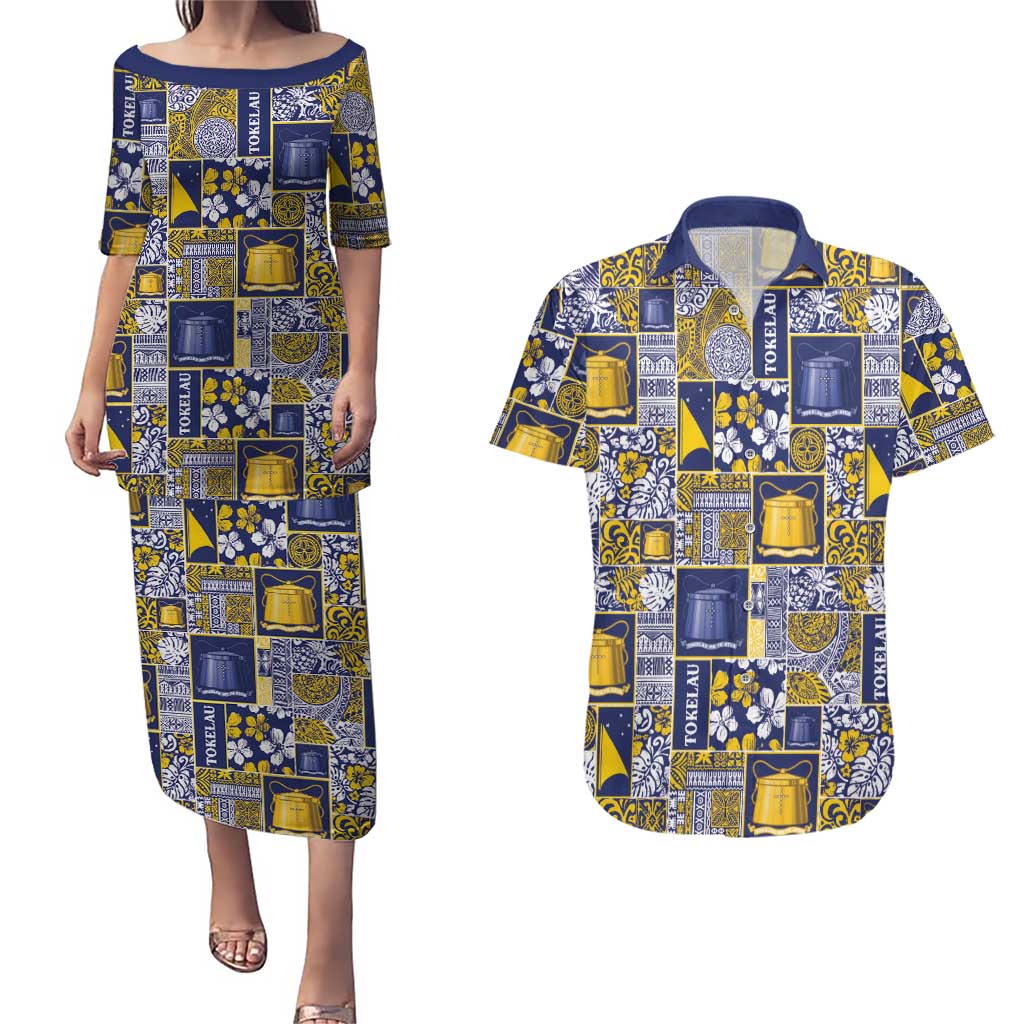 Tokelau Manuia te Kilihimahi Couples Matching Puletasi and Hawaiian Shirt Pacific Patchwork Xmas Vibes LT9 Blue - Polynesian Pride