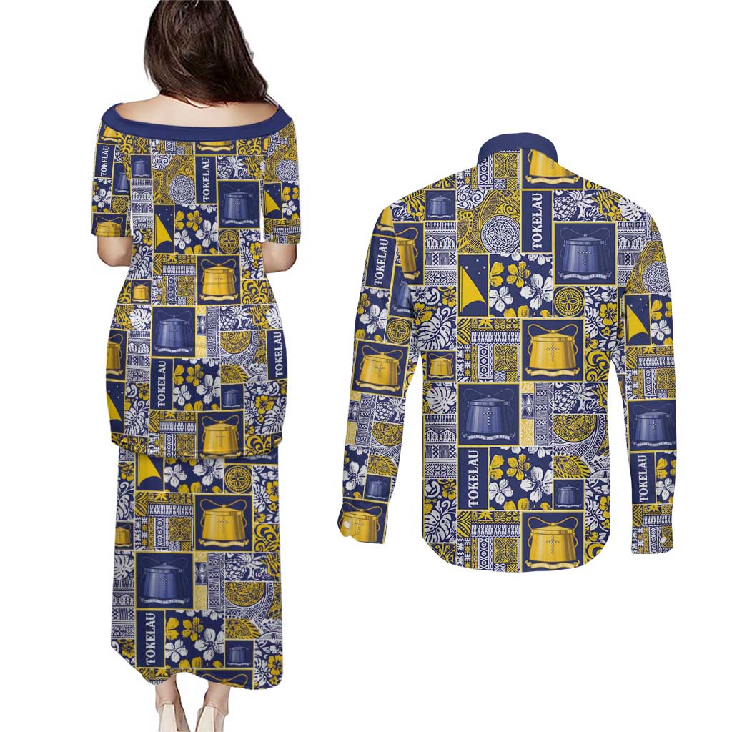 Tokelau Manuia te Kilihimahi Couples Matching Puletasi and Long Sleeve Button Shirt Pacific Patchwork Xmas Vibes LT9 - Polynesian Pride