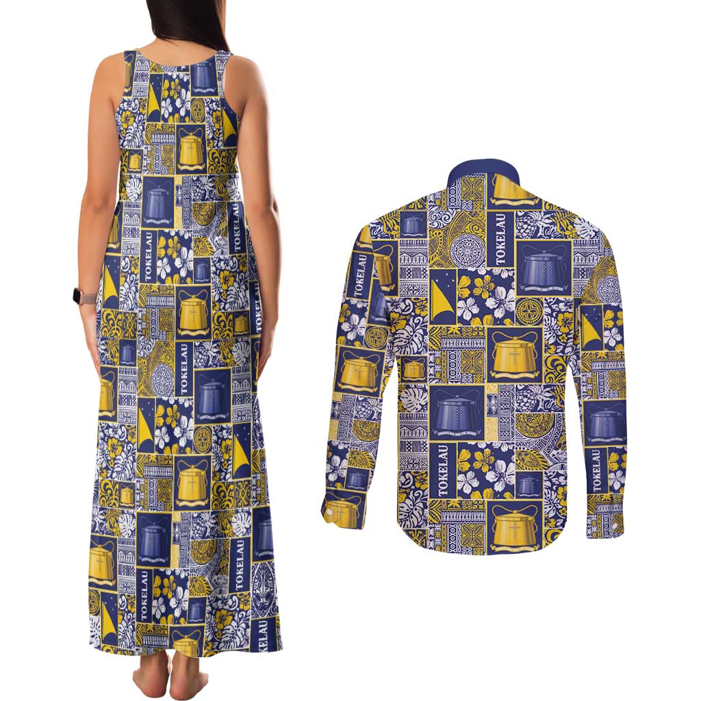 Tokelau Manuia te Kilihimahi Couples Matching Tank Maxi Dress and Long Sleeve Button Shirt Pacific Patchwork Xmas Vibes LT9 - Polynesian Pride