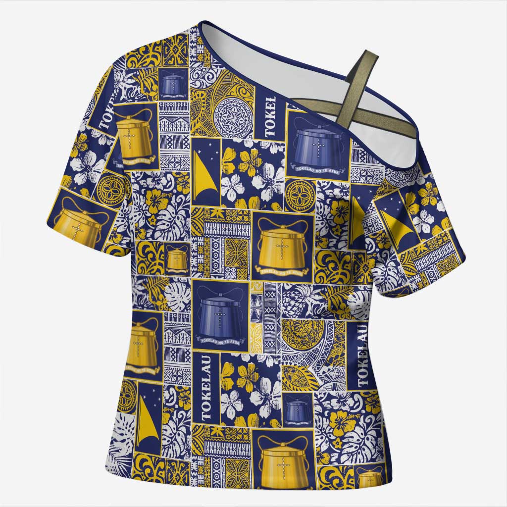 Tokelau Manuia te Kilihimahi Cross Shoulder Shirt Pacific Patchwork Xmas Vibes LT9 Female Blue - Polynesian Pride