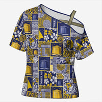 Tokelau Manuia te Kilihimahi Cross Shoulder Shirt Pacific Patchwork Xmas Vibes LT9 Female Blue - Polynesian Pride
