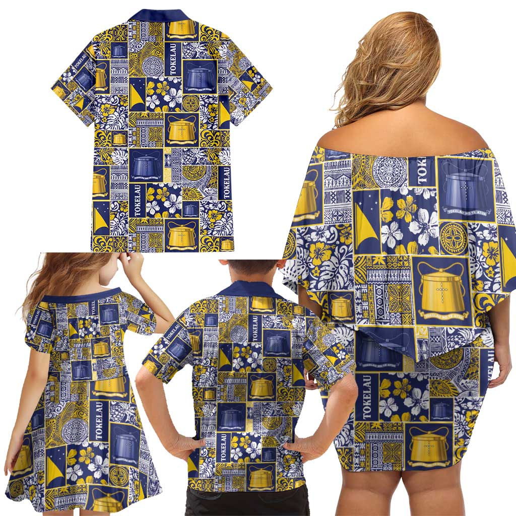 Tokelau Manuia te Kilihimahi Family Matching Off Shoulder Short Dress and Hawaiian Shirt Pacific Patchwork Xmas Vibes - Polynesian Pride