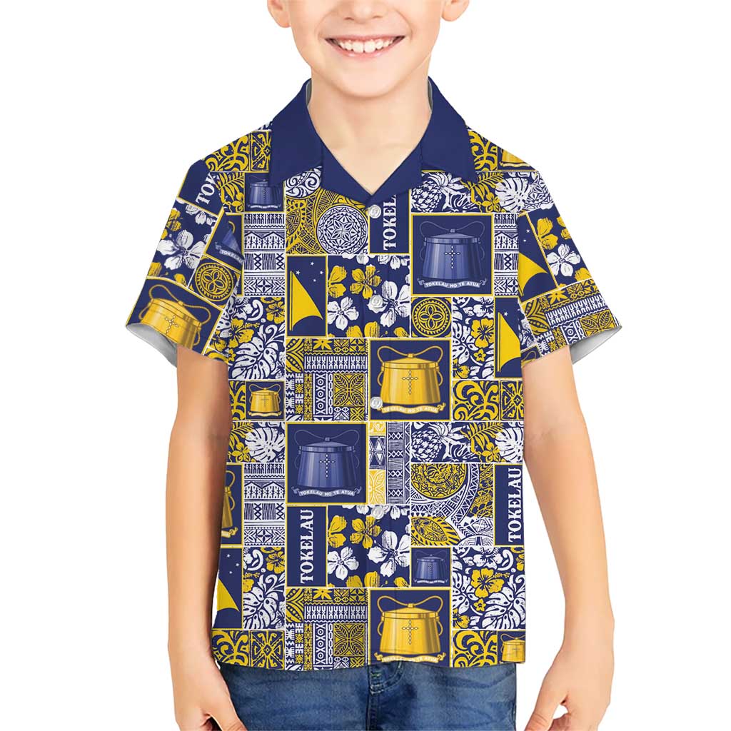 Tokelau Manuia te Kilihimahi Kid Hawaiian Shirt Pacific Patchwork Xmas Vibes LT9 Kid Blue - Polynesian Pride