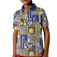 Tokelau Manuia te Kilihimahi Kid Polo Shirt Pacific Patchwork Xmas Vibes LT9 Kid Blue - Polynesian Pride