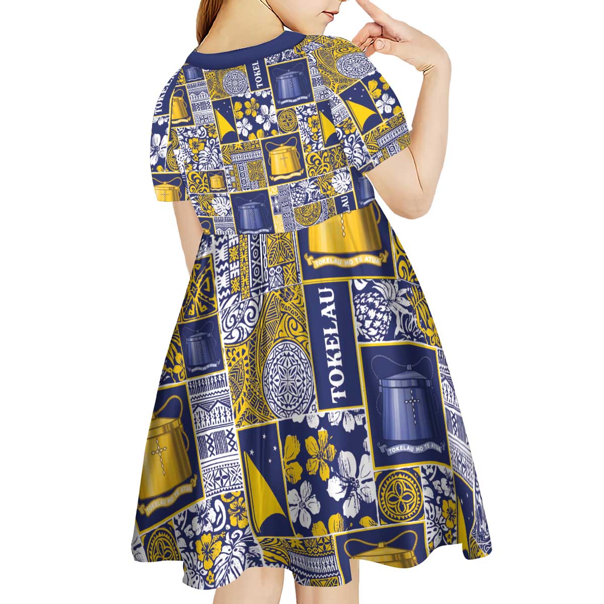 Tokelau Manuia te Kilihimahi Kid Short Sleeve Dress Pacific Patchwork Xmas Vibes LT9 - Polynesian Pride
