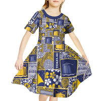 Tokelau Manuia te Kilihimahi Kid Short Sleeve Dress Pacific Patchwork Xmas Vibes LT9 - Polynesian Pride