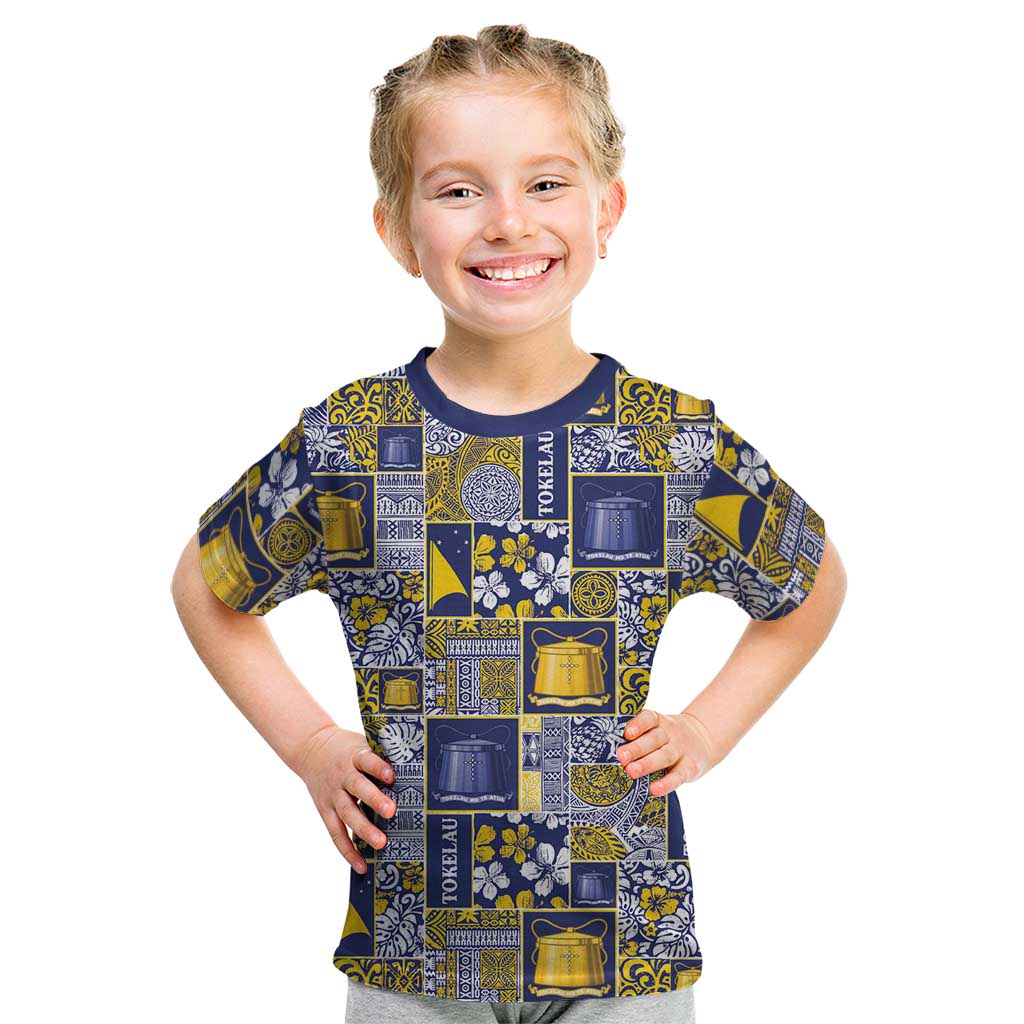 Tokelau Manuia te Kilihimahi Kid T Shirt Pacific Patchwork Xmas Vibes LT9 Blue - Polynesian Pride