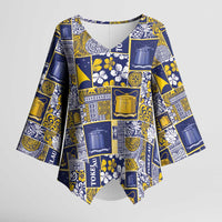 Tokelau Manuia te Kilihimahi Kimono Sleeve Blouse Pacific Patchwork Xmas Vibes LT9 Female Blue - Polynesian Pride