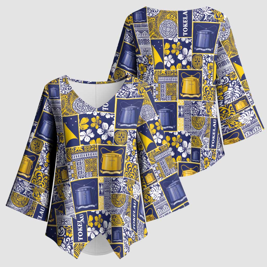 Tokelau Manuia te Kilihimahi Kimono Sleeve Blouse Pacific Patchwork Xmas Vibes LT9 - Polynesian Pride