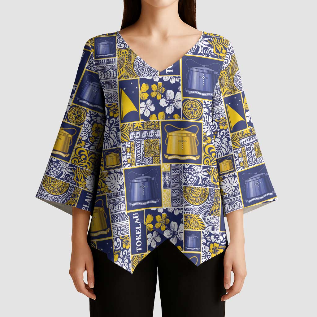 Tokelau Manuia te Kilihimahi Kimono Sleeve Blouse Pacific Patchwork Xmas Vibes LT9 - Polynesian Pride