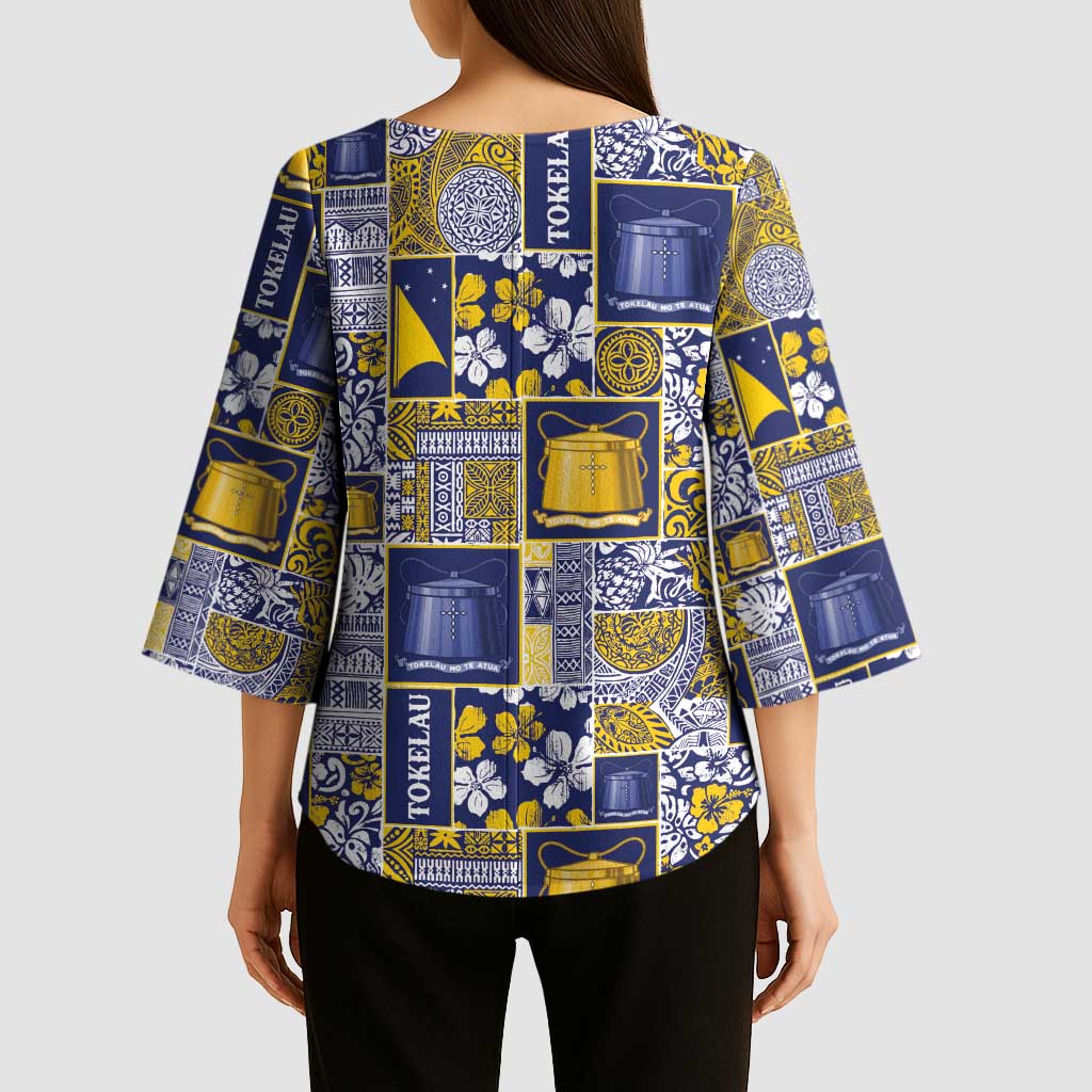 Tokelau Manuia te Kilihimahi Kimono Sleeve Blouse Pacific Patchwork Xmas Vibes LT9 - Polynesian Pride