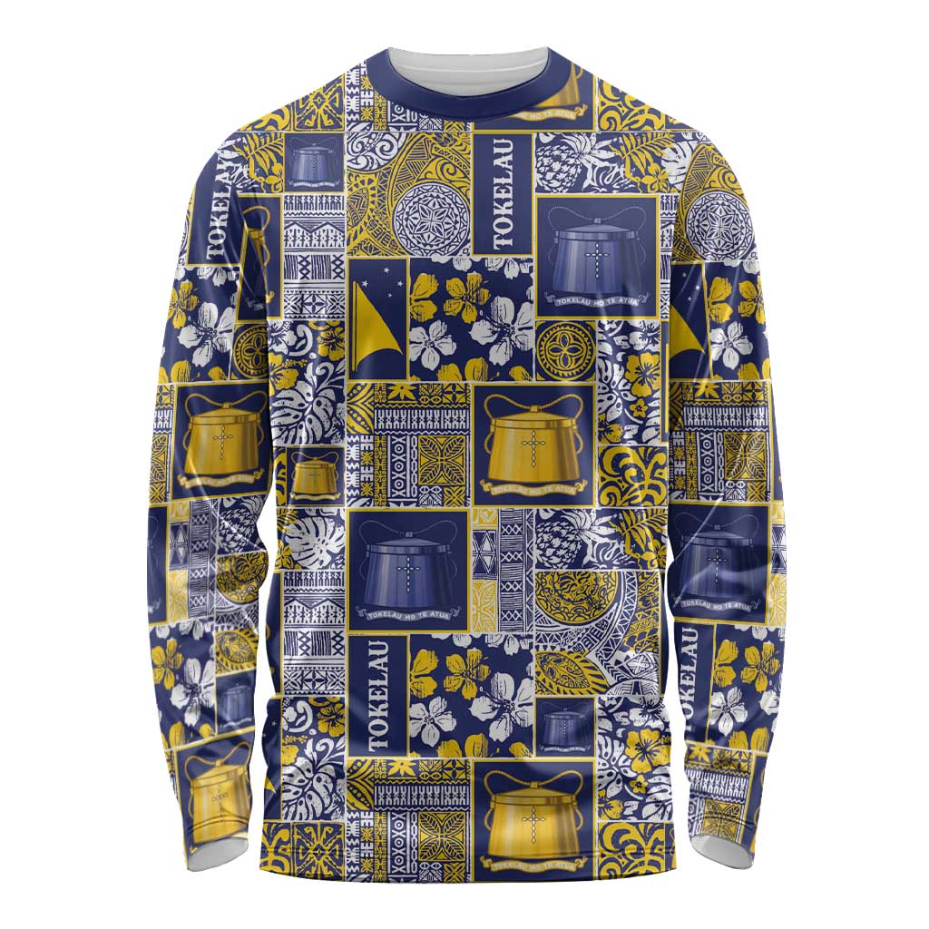 Tokelau Manuia te Kilihimahi Long Sleeve Shirt Pacific Patchwork Xmas Vibes LT9 Unisex Blue - Polynesian Pride