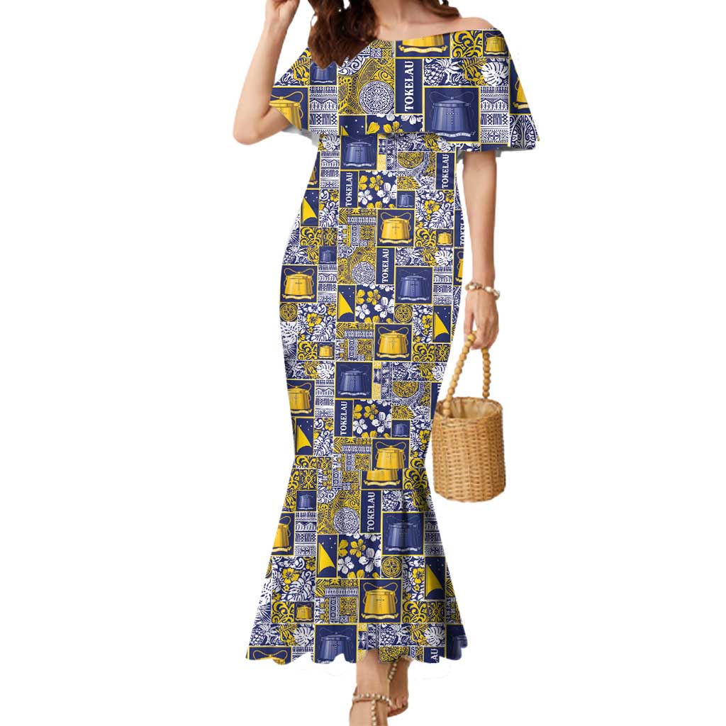 Tokelau Manuia te Kilihimahi Mermaid Dress Pacific Patchwork Xmas Vibes LT9 Women Blue - Polynesian Pride